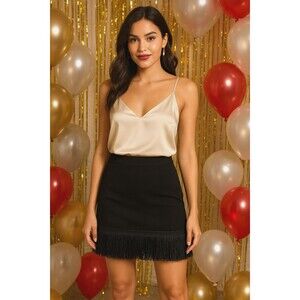 Bobi Los‎ Angeles Black Fringe Mini Skirt | Boho Festival Party